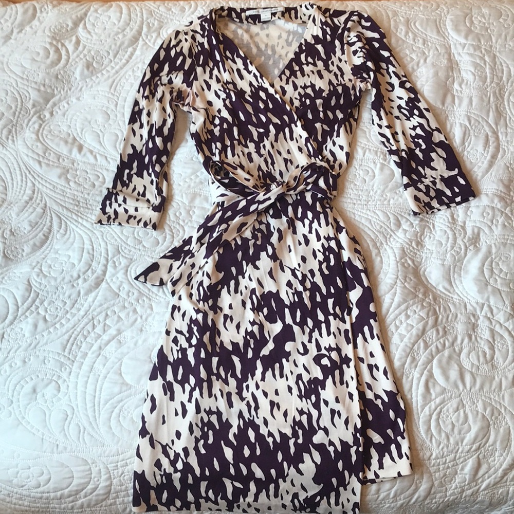 DVF Purple and White Classic Wrap Dress
